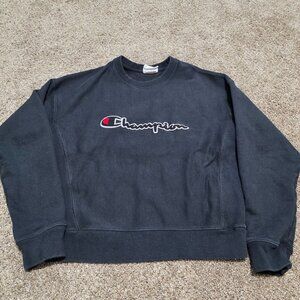 Champion Reverse Weave Crewneck Sweatshirt Black Script Logo Men’s M